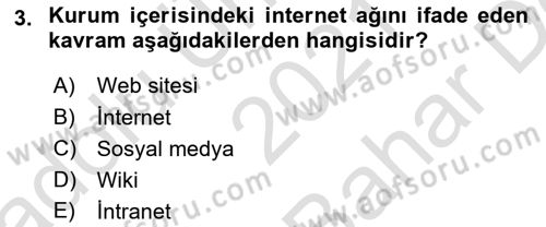 Sağlık İşletmeciliği 2 Dersi 2021 - 2022 Yılı (Vize) Ara Sınav Soruları 3. Soru
