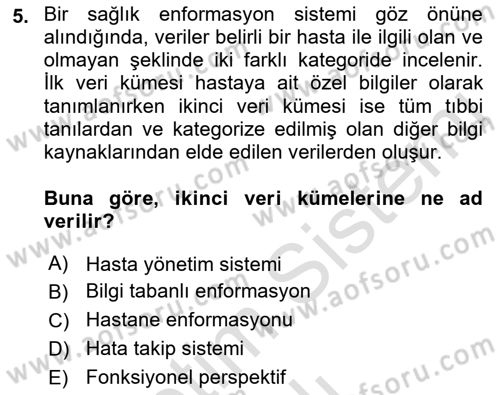 Sağlık İşletmeciliği 2 Dersi 2021 - 2022 Yılı (Vize) Ara Sınav Soruları 5. Soru