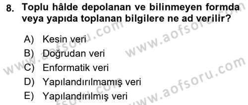 Sağlık İşletmeciliği 2 Dersi 2021 - 2022 Yılı (Vize) Ara Sınav Soruları 8. Soru