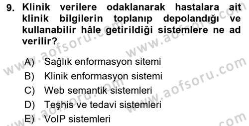 Sağlık İşletmeciliği 2 Dersi 2021 - 2022 Yılı (Vize) Ara Sınav Soruları 9. Soru
