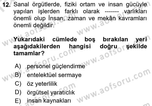 Sağlık İşletmeciliği 2 Dersi 2021 - 2022 Yılı Yaz Okulu Sınav Soruları 12. Soru