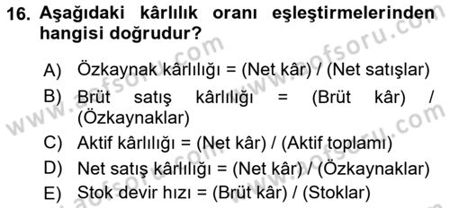 Sağlık İşletmeciliği 2 Dersi 2021 - 2022 Yılı Yaz Okulu Sınav Soruları 16. Soru