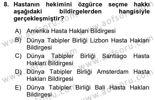 Sağlık İşletmeciliği 2 Dersi 2021 - 2022 Yılı Yaz Okulu Sınav Soruları 8. Soru
