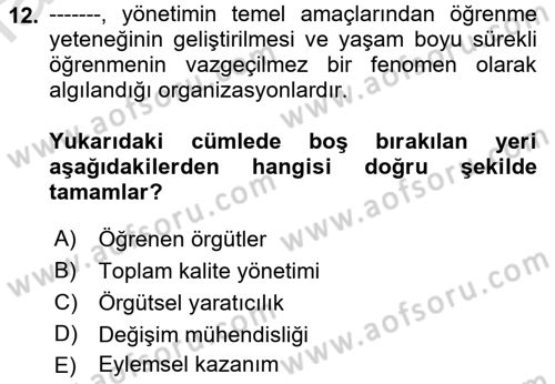 Sağlık İşletmeciliği 2 Dersi 2022 - 2023 Yılı Yaz Okulu Sınav Soruları 12. Soru