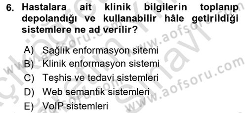 Sağlık İşletmeciliği 2 Dersi 2023 - 2024 Yılı (Vize) Ara Sınav Soruları 6. Soru