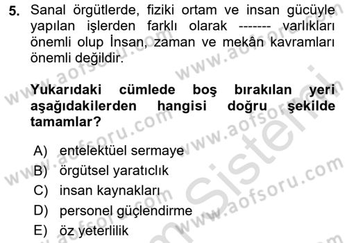 Sağlık İşletmeciliği 2 Dersi 2023 - 2024 Yılı Yaz Okulu Sınav Soruları 5. Soru