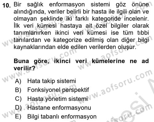 Sağlık İşletmeciliği 2 Dersi 2024 - 2025 Yılı (Vize) Ara Sınav Soruları 10. Soru