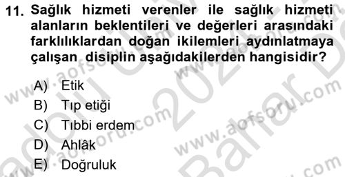 Sağlık İşletmeciliği 2 Dersi 2024 - 2025 Yılı (Vize) Ara Sınav Soruları 11. Soru