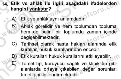 Sağlık İşletmeciliği 2 Dersi 2024 - 2025 Yılı (Vize) Ara Sınav Soruları 14. Soru