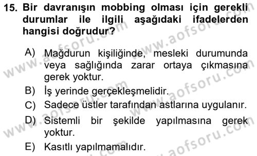 Sağlık İşletmeciliği 2 Dersi 2024 - 2025 Yılı (Vize) Ara Sınav Soruları 15. Soru