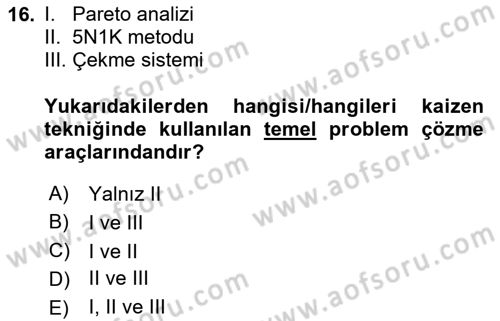 Sağlık İşletmeciliği 2 Dersi 2024 - 2025 Yılı (Vize) Ara Sınav Soruları 16. Soru