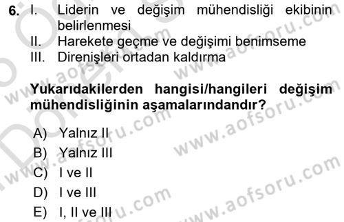 Sağlık İşletmeciliği 2 Dersi 2024 - 2025 Yılı (Final) Dönem Sonu Sınav Soruları 6. Soru