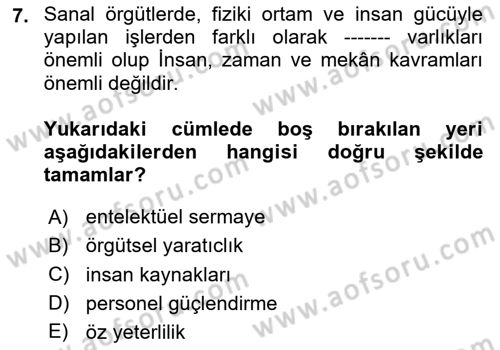 Sağlık İşletmeciliği 2 Dersi 2024 - 2025 Yılı Yaz Okulu Sınav Soruları 7. Soru