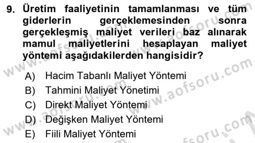 Sağlık İşletmeciliği 2 Dersi 2024 - 2025 Yılı Yaz Okulu Sınav Soruları 9. Soru