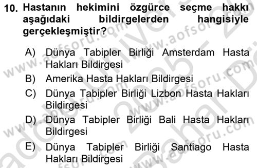 Sağlık İşletmeciliği 2 Dersi 2025 - 2026 Yılı (Vize) Ara Sınav Soruları 10. Soru