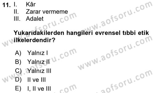Sağlık İşletmeciliği 2 Dersi 2025 - 2026 Yılı (Vize) Ara Sınav Soruları 11. Soru