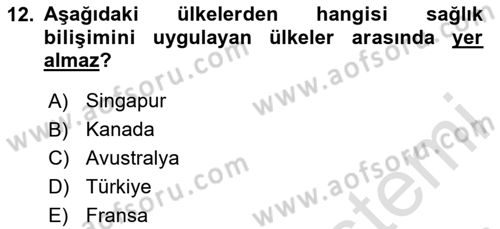 Sağlık İşletmeciliği 2 Dersi 2025 - 2026 Yılı (Vize) Ara Sınav Soruları 12. Soru