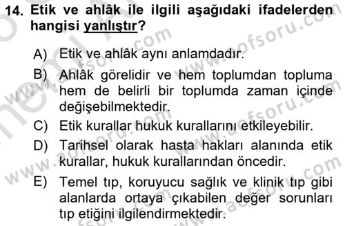 Sağlık İşletmeciliği 2 Dersi 2025 - 2026 Yılı (Vize) Ara Sınav Soruları 14. Soru