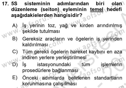 Sağlık İşletmeciliği 2 Dersi 2025 - 2026 Yılı (Vize) Ara Sınav Soruları 17. Soru