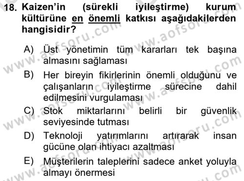 Sağlık İşletmeciliği 2 Dersi 2025 - 2026 Yılı (Vize) Ara Sınav Soruları 18. Soru