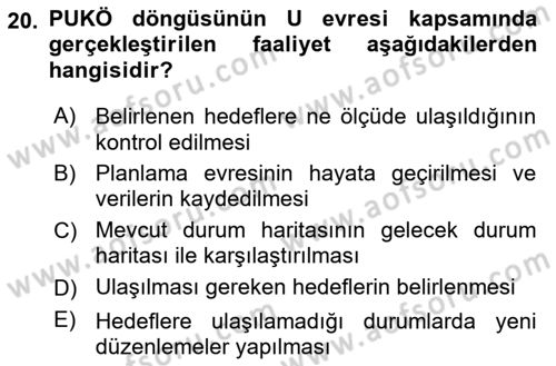 Sağlık İşletmeciliği 2 Dersi 2025 - 2026 Yılı (Vize) Ara Sınav Soruları 20. Soru
