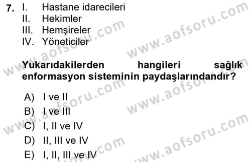 Sağlık İşletmeciliği 2 Dersi 2025 - 2026 Yılı (Vize) Ara Sınav Soruları 7. Soru
