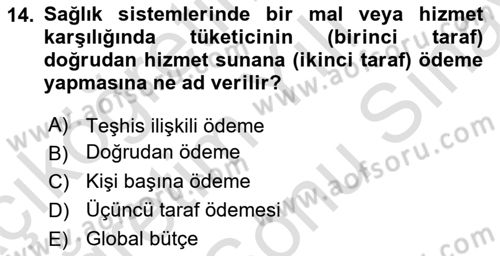 Sağlık İşletmeciliği 2 Dersi 2025 - 2026 Yılı (Final) Dönem Sonu Sınav Soruları 14. Soru
