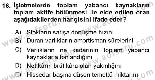Sağlık İşletmeciliği 2 Dersi 2025 - 2026 Yılı (Final) Dönem Sonu Sınav Soruları 16. Soru