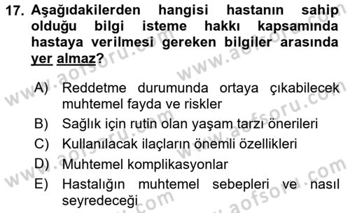 Sağlık İşletmeciliği 2 Dersi 2025 - 2026 Yılı (Final) Dönem Sonu Sınav Soruları 17. Soru