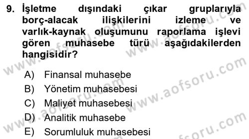Sağlık İşletmeciliği 2 Dersi 2025 - 2026 Yılı (Final) Dönem Sonu Sınav Soruları 9. Soru