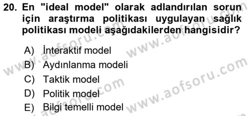 Sağlık İşletmelerinde Halkla İlişkiler Dersi 2020 - 2021 Yılı Yaz Okulu Sınav Soruları 20. Soru
