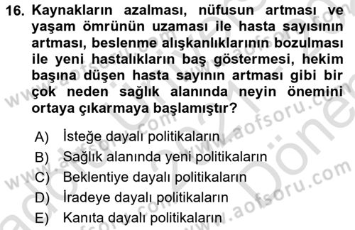 Sağlık İşletmelerinde Halkla İlişkiler Dersi 2021 - 2022 Yılı (Final) Dönem Sonu Sınav Soruları 16. Soru