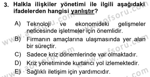 Sağlık İşletmelerinde Halkla İlişkiler Dersi 2021 - 2022 Yılı Yaz Okulu Sınav Soruları 3. Soru