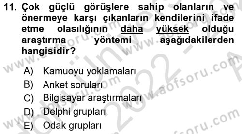 Sağlık İşletmelerinde Halkla İlişkiler Dersi 2022 - 2023 Yılı (Vize) Ara Sınav Soruları 11. Soru