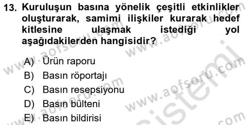 Sağlık İşletmelerinde Halkla İlişkiler Dersi 2022 - 2023 Yılı (Vize) Ara Sınav Soruları 13. Soru