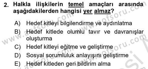 Sağlık İşletmelerinde Halkla İlişkiler Dersi 2022 - 2023 Yılı (Vize) Ara Sınav Soruları 2. Soru