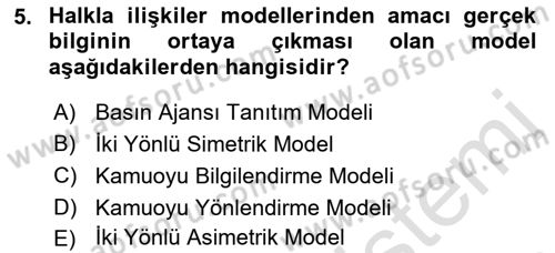 Sağlık İşletmelerinde Halkla İlişkiler Dersi 2022 - 2023 Yılı (Vize) Ara Sınav Soruları 5. Soru