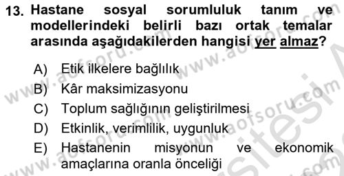 Sağlık İşletmelerinde Halkla İlişkiler Dersi 2022 - 2023 Yılı (Final) Dönem Sonu Sınav Soruları 13. Soru