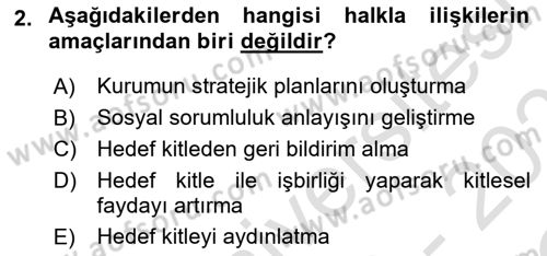 Sağlık İşletmelerinde Halkla İlişkiler Dersi 2022 - 2023 Yılı Yaz Okulu Sınav Soruları 2. Soru
