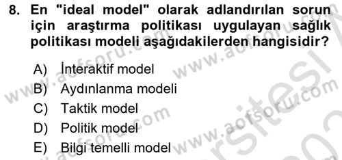 Sağlık İşletmelerinde Halkla İlişkiler Dersi 2022 - 2023 Yılı Yaz Okulu Sınav Soruları 8. Soru