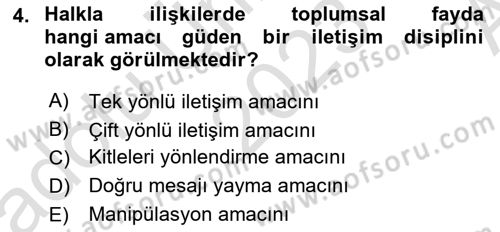 Sağlık İşletmelerinde Halkla İlişkiler Dersi 2023 - 2024 Yılı (Vize) Ara Sınav Soruları 4. Soru