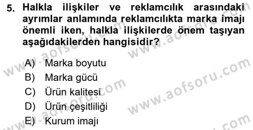 Sağlık İşletmelerinde Halkla İlişkiler Dersi 2023 - 2024 Yılı (Vize) Ara Sınav Soruları 5. Soru
