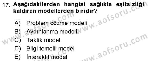 Sağlık İşletmelerinde Halkla İlişkiler Dersi 2023 - 2024 Yılı Yaz Okulu Sınavı 17. Soru