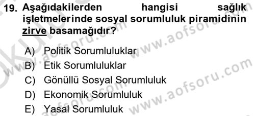 Sağlık İşletmelerinde Halkla İlişkiler Dersi 2023 - 2024 Yılı Yaz Okulu Sınavı 19. Soru