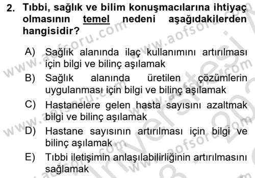 Sağlık İşletmelerinde Halkla İlişkiler Dersi 2023 - 2024 Yılı Yaz Okulu Sınavı 2. Soru