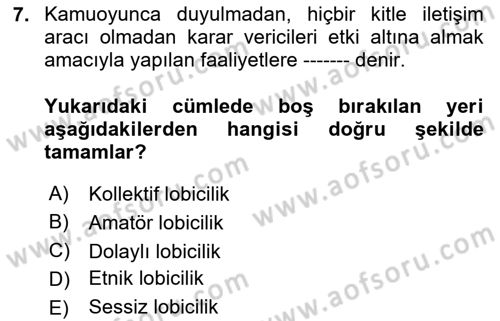 Sağlık İşletmelerinde Halkla İlişkiler Dersi 2023 - 2024 Yılı Yaz Okulu Sınavı 7. Soru