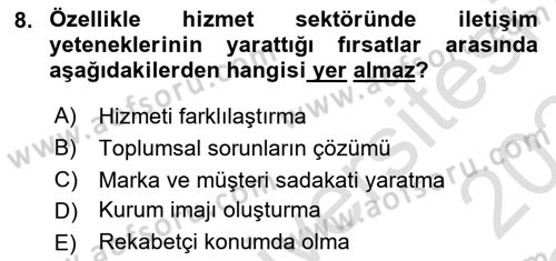 Sağlık İşletmelerinde Halkla İlişkiler Dersi 2023 - 2024 Yılı Yaz Okulu Sınavı 8. Soru