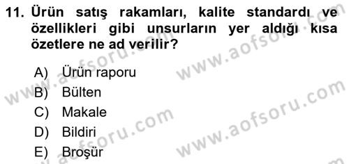 Sağlık İşletmelerinde Halkla İlişkiler Dersi Ara Sınavı Deneme Sınav Soruları 11. Soru