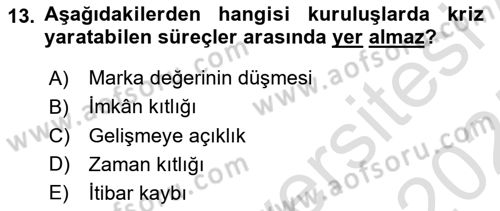 Sağlık İşletmelerinde Halkla İlişkiler Dersi Ara Sınavı Deneme Sınav Soruları 13. Soru