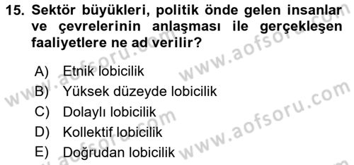Sağlık İşletmelerinde Halkla İlişkiler Dersi Ara Sınavı Deneme Sınav Soruları 15. Soru